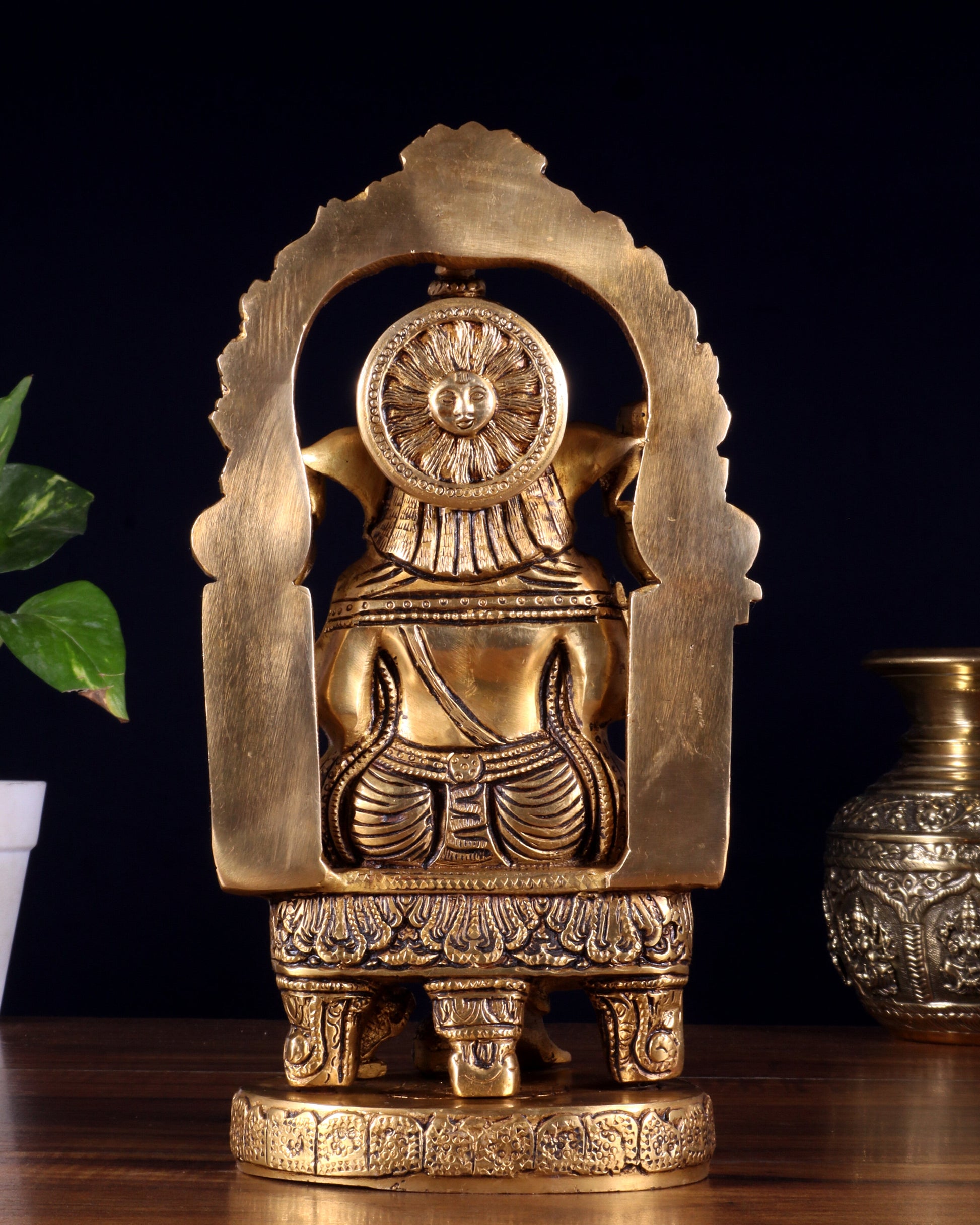 Pure Brass Lord Ganesha Seated on a Throne Statue 10"