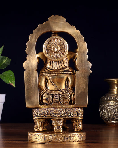 Pure Brass Lord Ganesha Seated on a Throne Statue 10"
