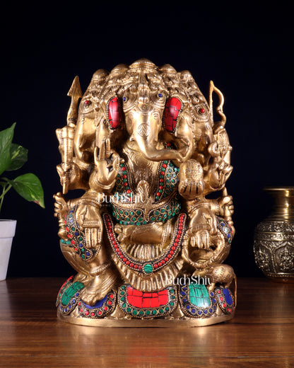 Pure Brass Superfine Panchmukhi Ganesha Statue - 11 inch Five faced ganesha statue