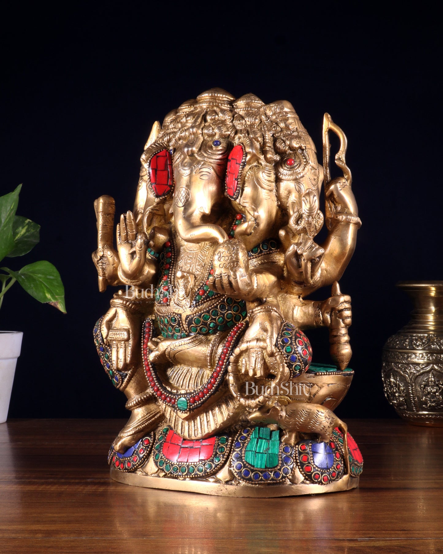 Pure Brass Superfine Panchmukhi Ganesha Statue - 11 inch Five faced ganesha statue