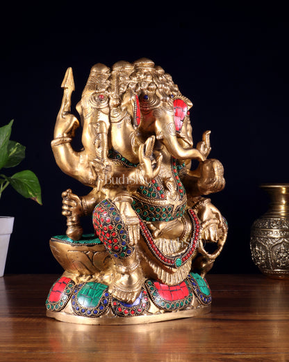 Pure Brass Superfine Panchmukhi Ganesha Statue - 11 inch Five faced ganesha statue