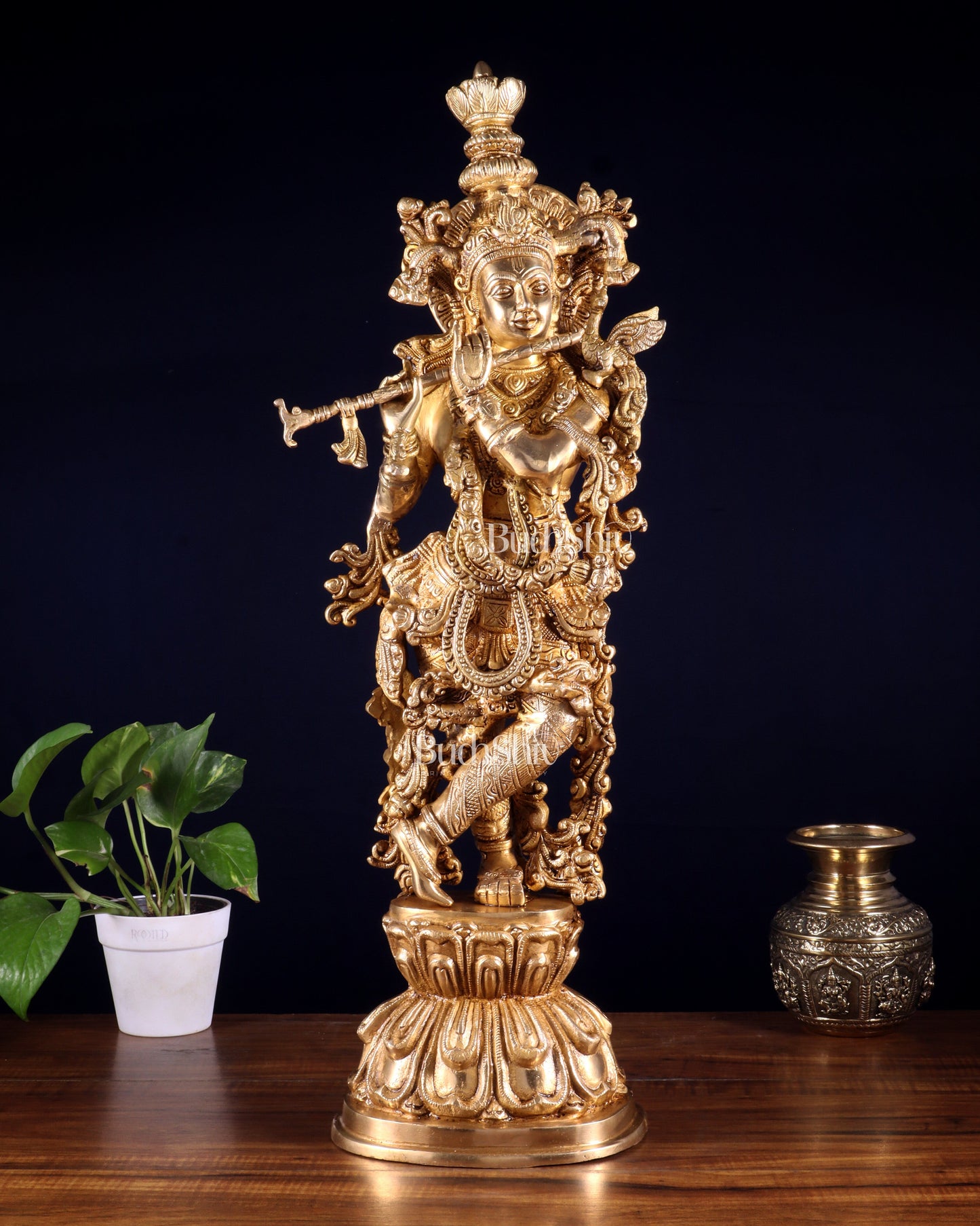 Krishna Brass Statue 25 inch glossy