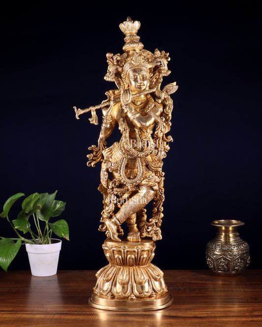 Krishna Brass Statue 25 inch glossy