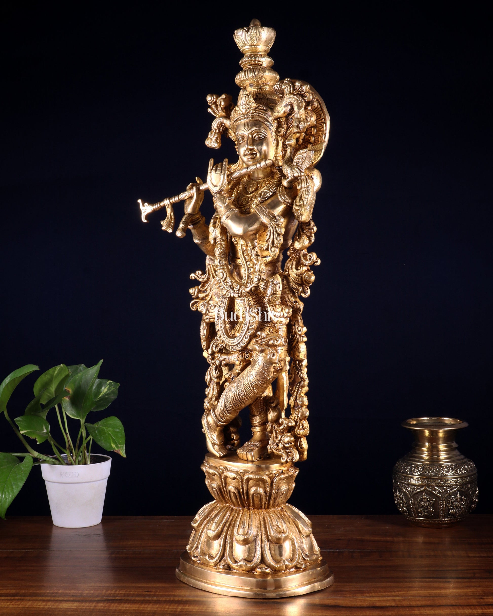 Krishna Brass Statue 25 inch glossy