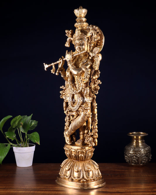 Krishna Brass Statue 25 inch glossy