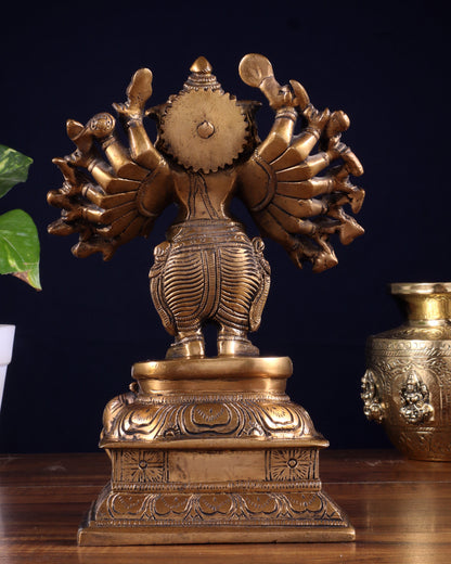 Brass Standing Lord Ganesha Idol with 16 Arms - 8.5 Inch