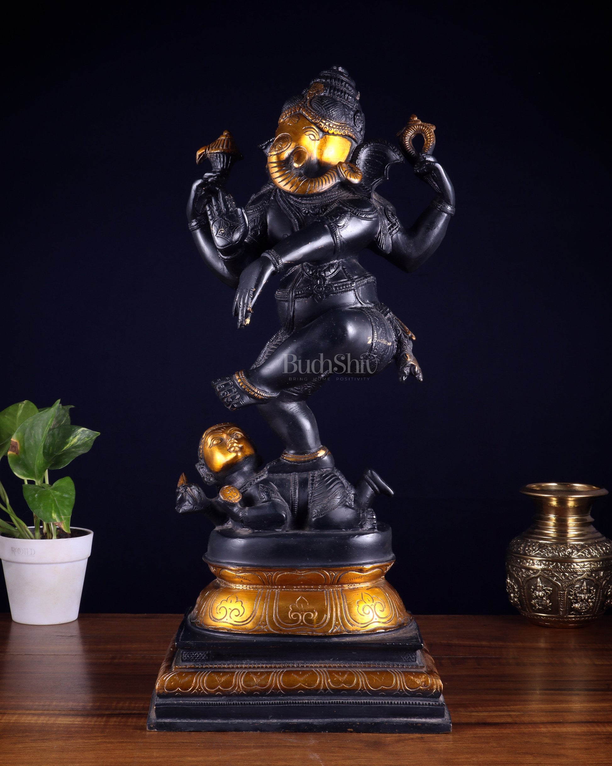 Brass vintage Dancing Ganesha Statue - 20-Inch