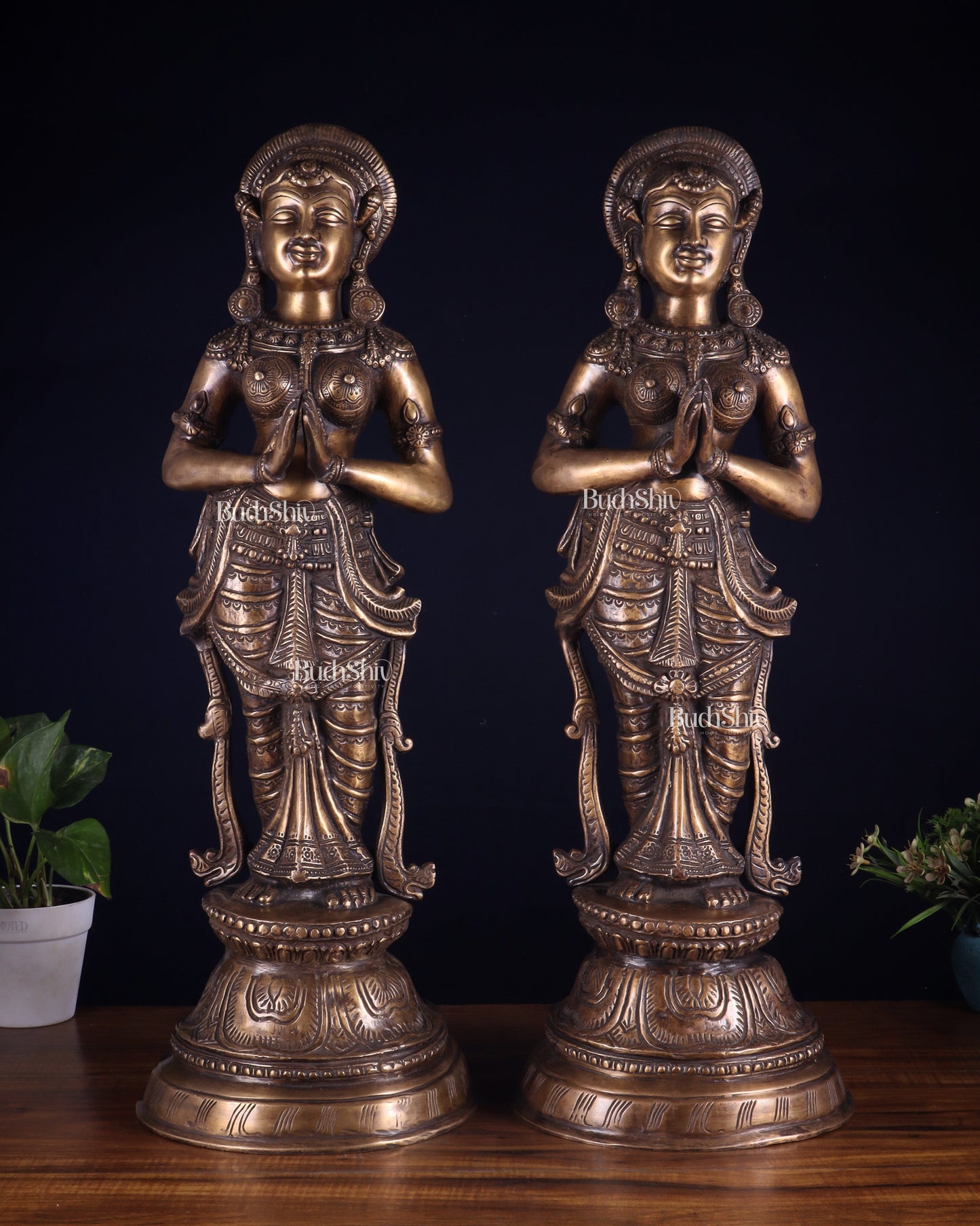 Vintage Brass Namaste Welcome Ladies – Pair