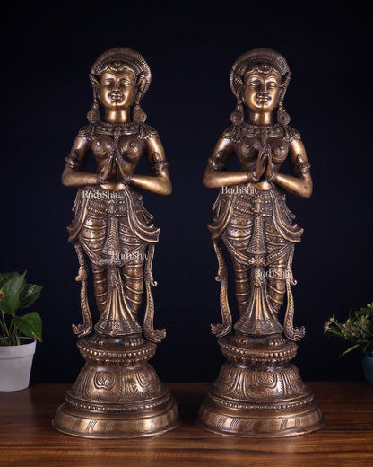 Vintage Brass Namaste Welcome Ladies – Pair