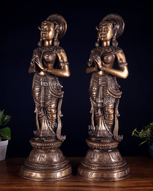 Vintage Brass Namaste Welcome Ladies – Pair