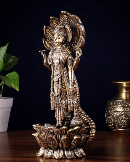 Pure Brass Lord Vishnu Standing with Sheshanaag – Superfine Carvings 11.5 inch