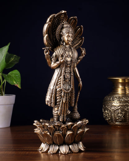 Pure Brass Lord Vishnu Standing with Sheshanaag – Superfine Carvings 11.5 inch