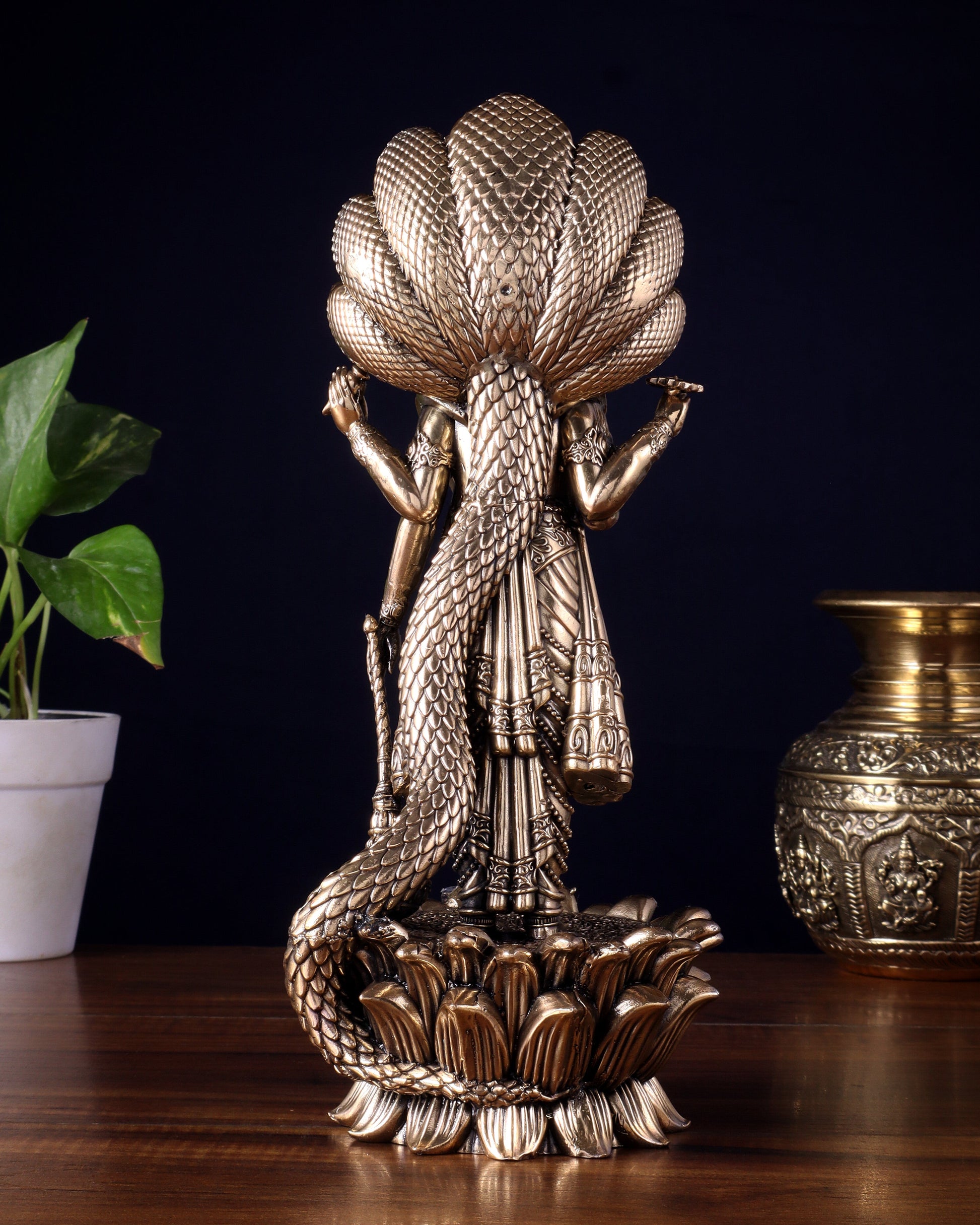 Pure Brass Lord Vishnu Standing with Sheshanaag – Superfine Carvings 11.5 inch
