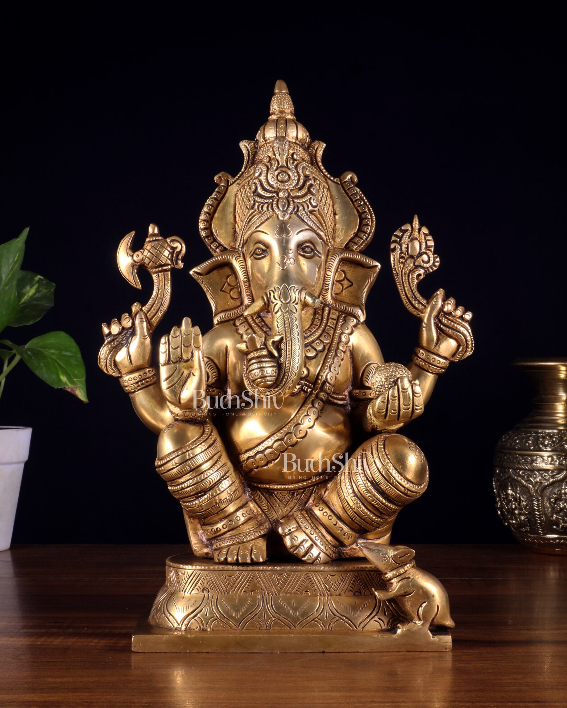 Brass Superfine Ganesha Idol with Right-Side Trunk valampuri - 11.5"