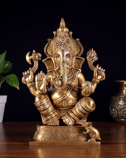 Brass Superfine Ganesha Idol with Right-Side Trunk valampuri - 11.5"