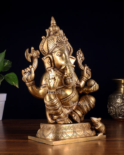 Brass Superfine Ganesha Idol with Right-Side Trunk valampuri - 11.5"
