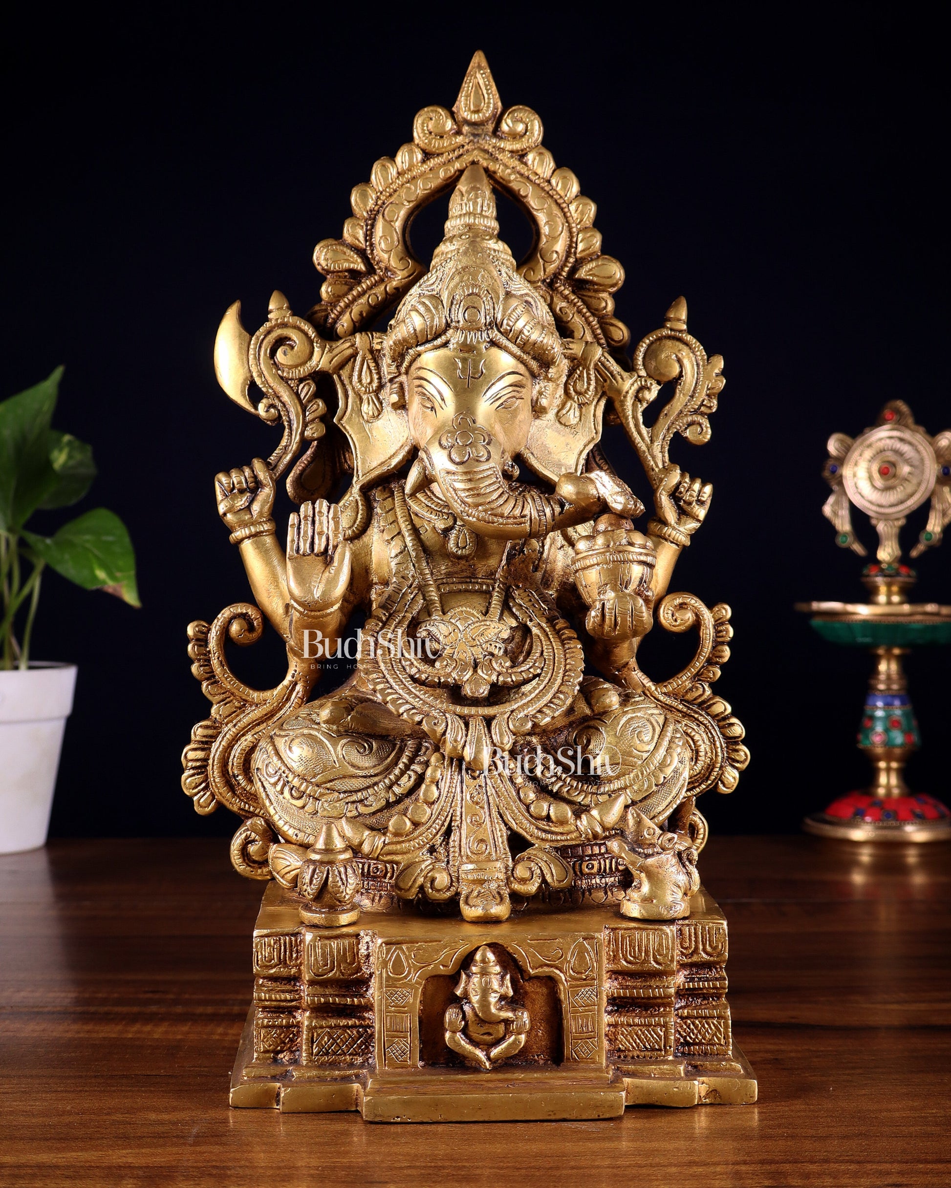 Majestic Brass Lord Ganesha Statue - 12 Inch