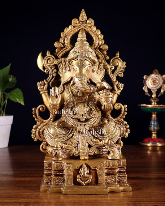 Majestic Brass Lord Ganesha Statue - 12 Inch