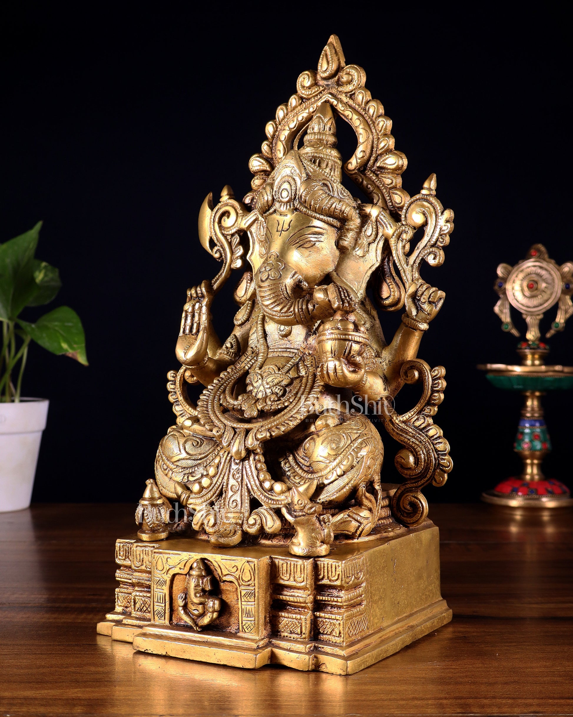 Majestic Brass Lord Ganesha Statue - 12 Inch