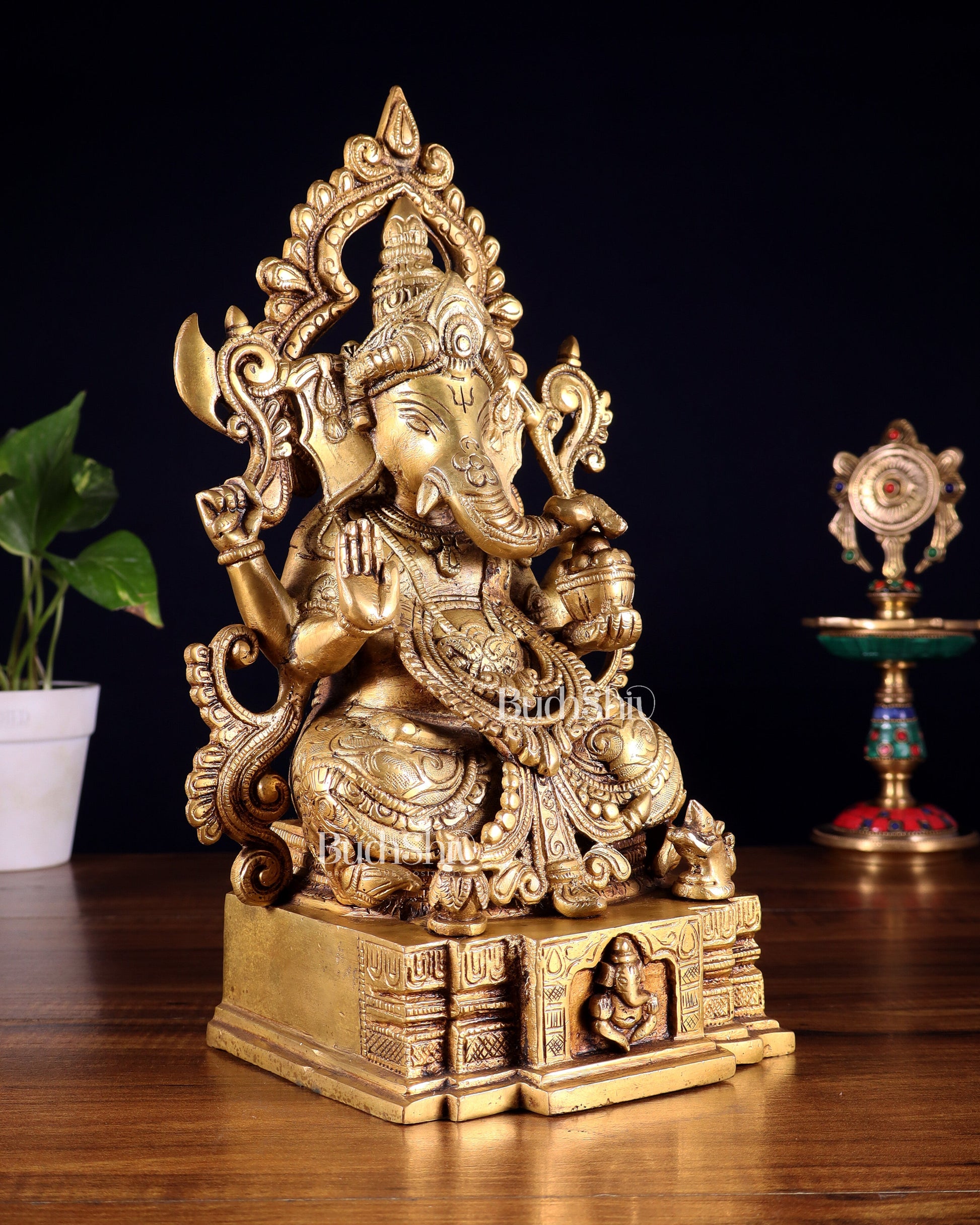 Majestic Brass Lord Ganesha Statue - 12 Inch