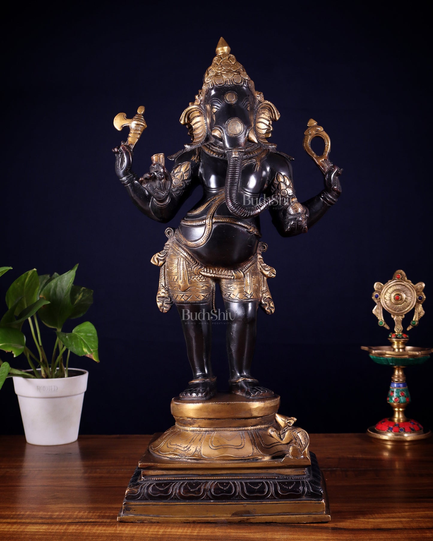 Brass Lord Ganesha Statue standing - 20 Inch black edition