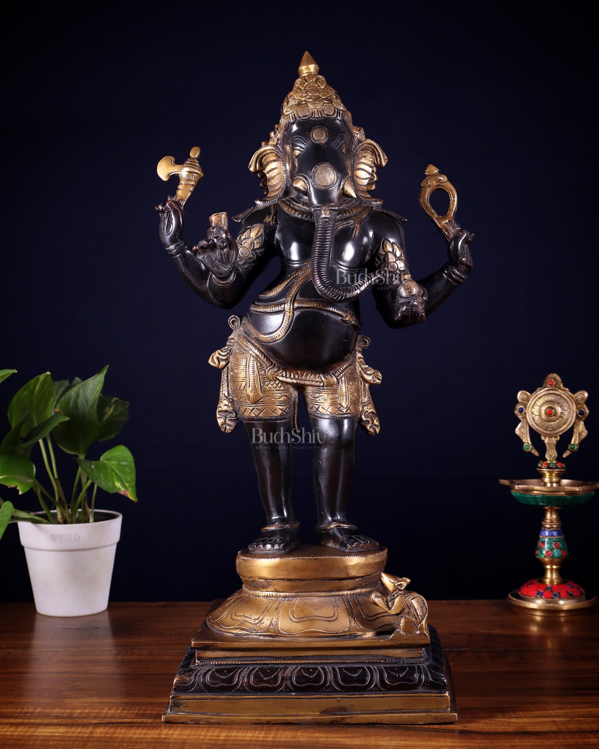 Brass Lord Ganesha Statue standing - 20 Inch black edition