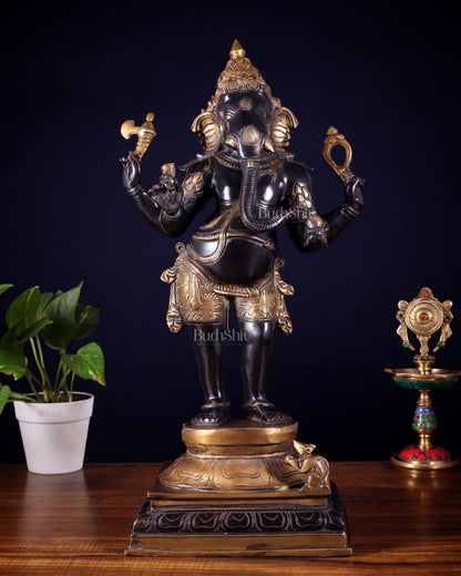 Brass Lord Ganesha Statue standing - 20 Inch black edition