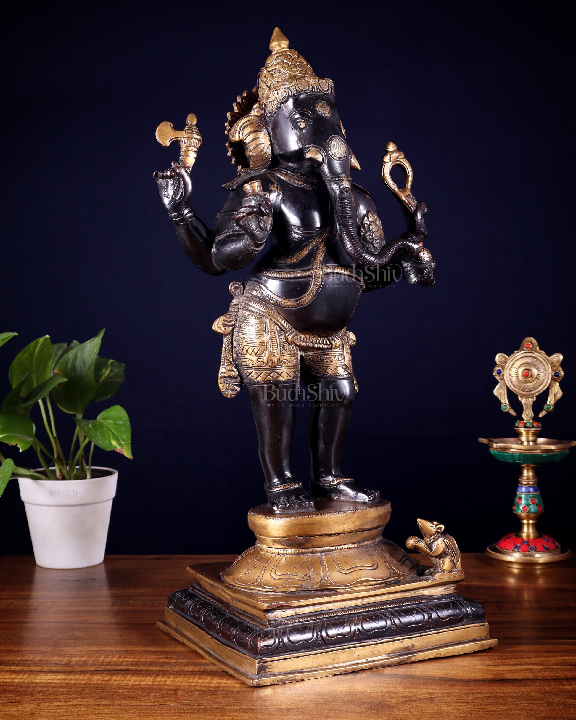 Brass Lord Ganesha Statue standing - 20 Inch black edition
