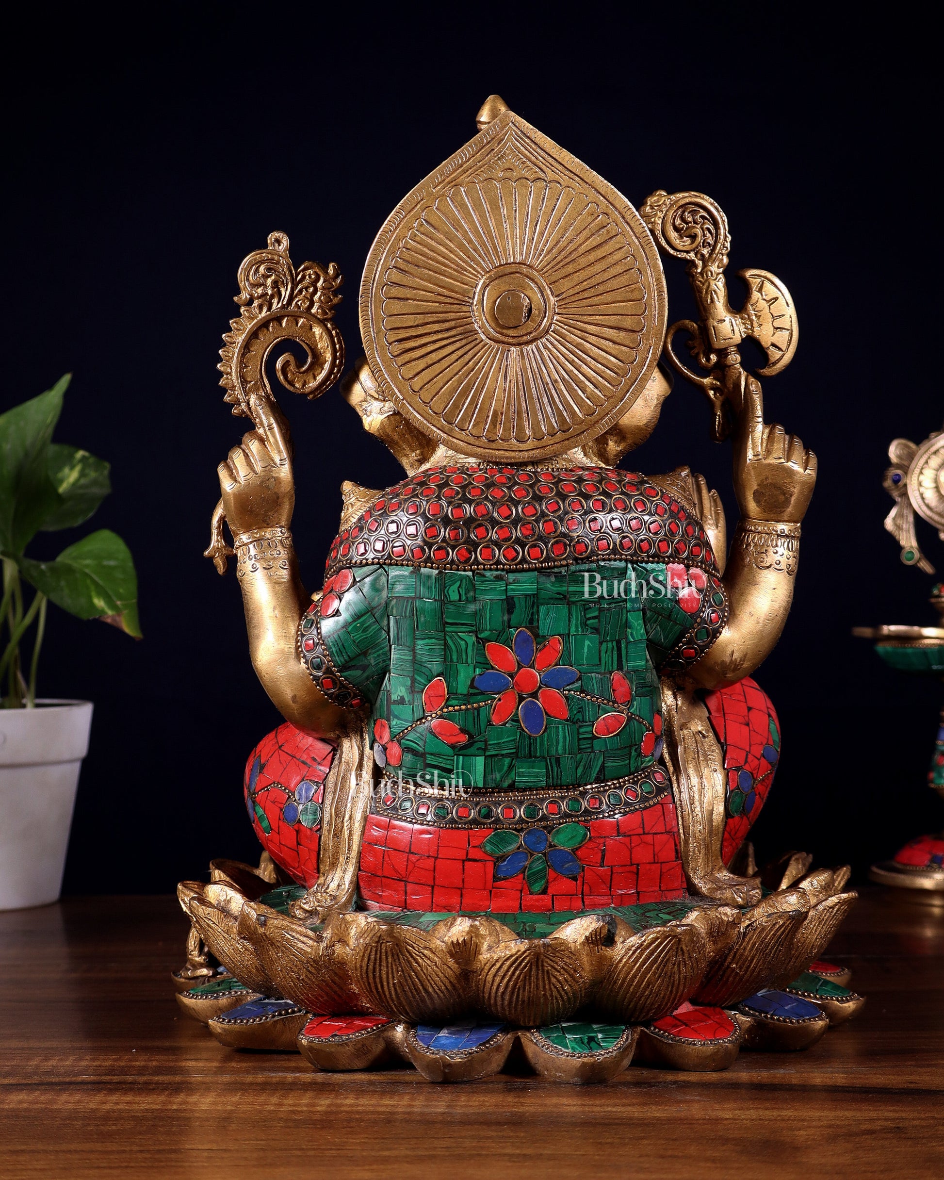 Pure Brass Ganesha Idol Seated on Lotus base  | 12"