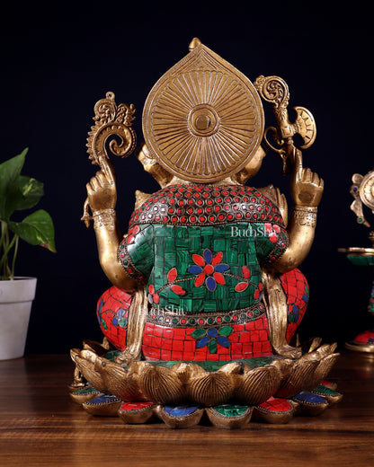 Pure Brass Ganesha Idol Seated on Lotus base  | 12"