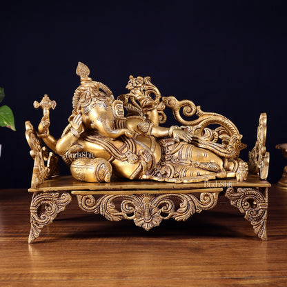Pure Brass Resting Ganesha Statue 14"