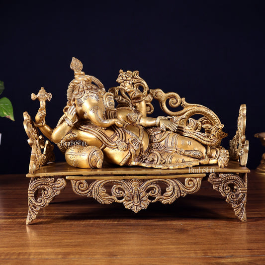 Pure Brass Resting Ganesha Statue 14"