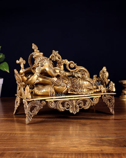 Pure Brass Resting Ganesha Statue 14"