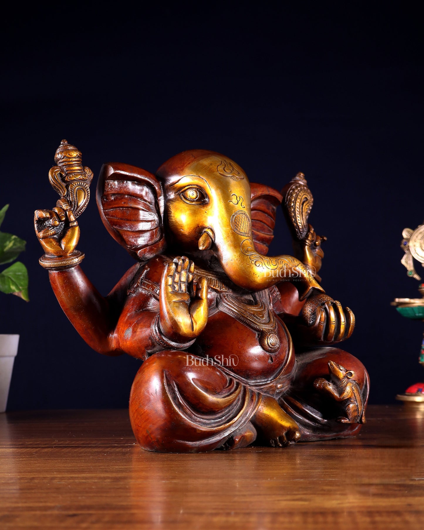Large Brass Appu Ganesha Statue - 11 Inch dual tone