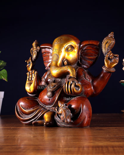 Large Brass Appu Ganesha Statue - 11 Inch dual tone