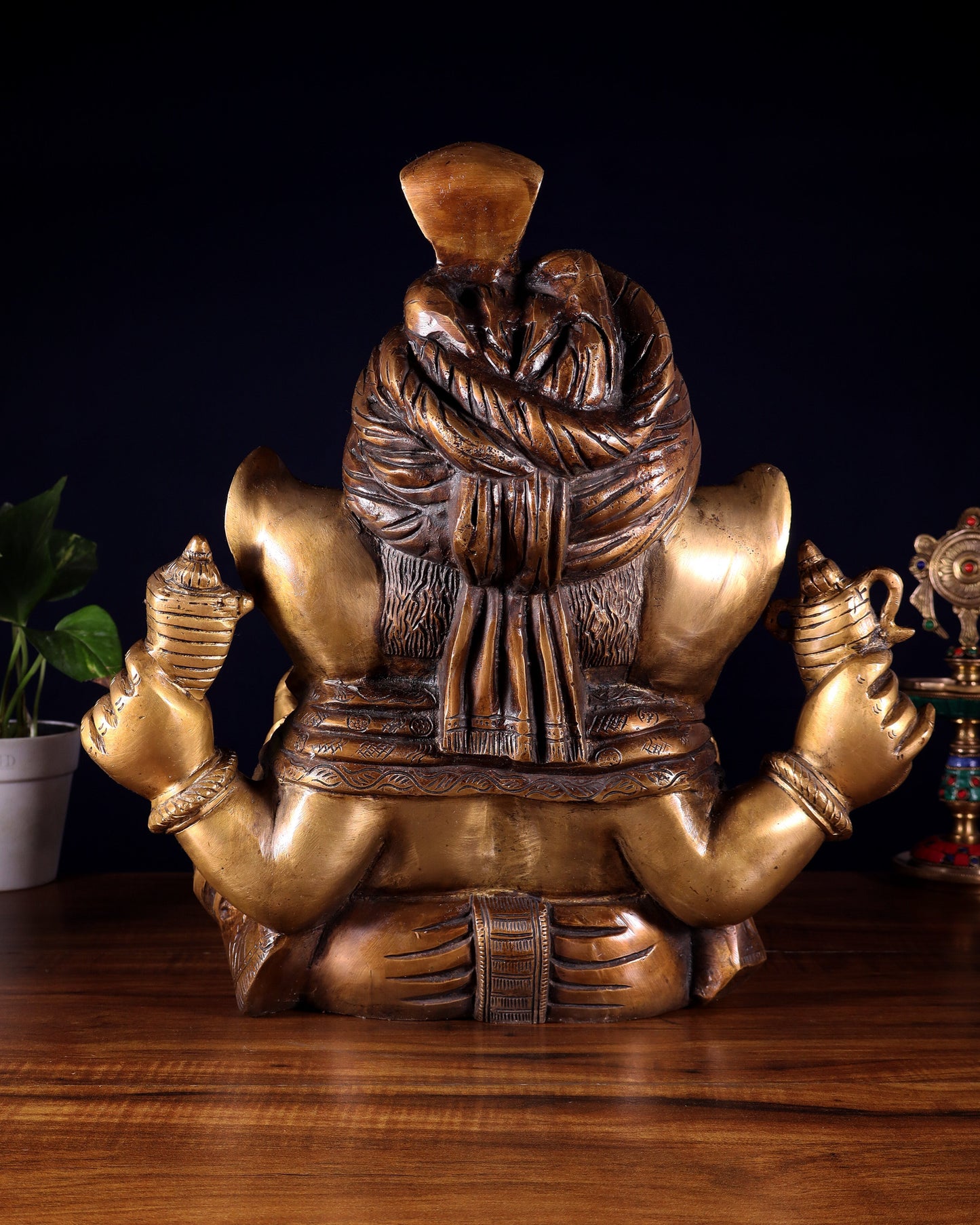 Brass Ganesha vintage statue wearing a turban idol 14"
