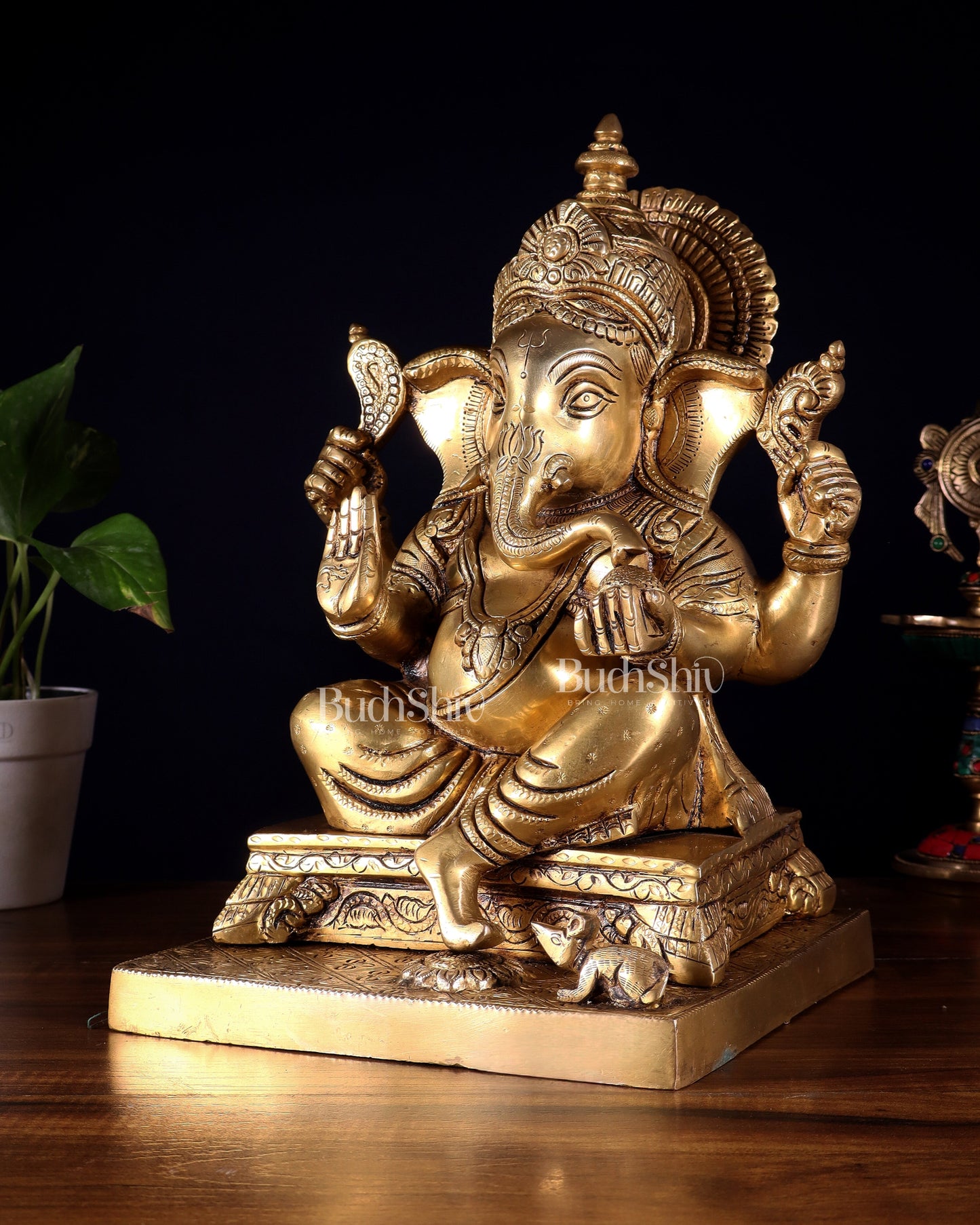 Pure Brass Lord Ganesha Statue – Enhanced Carvings (12 Inch)
