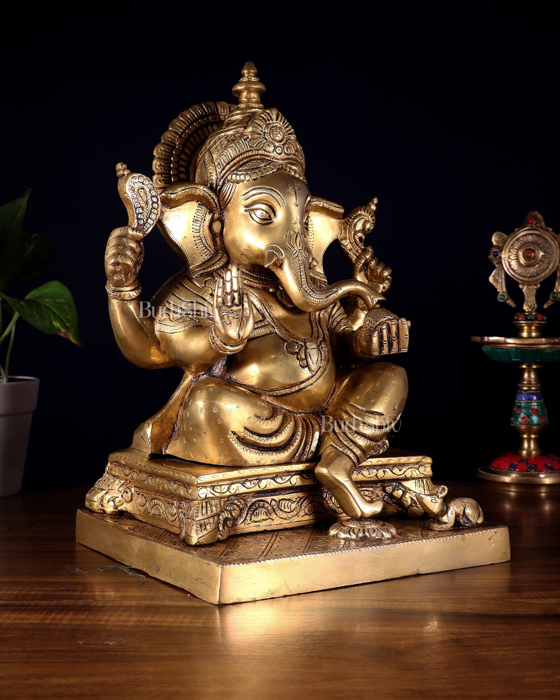 Pure Brass Lord Ganesha Statue – Enhanced Carvings (12 Inch)