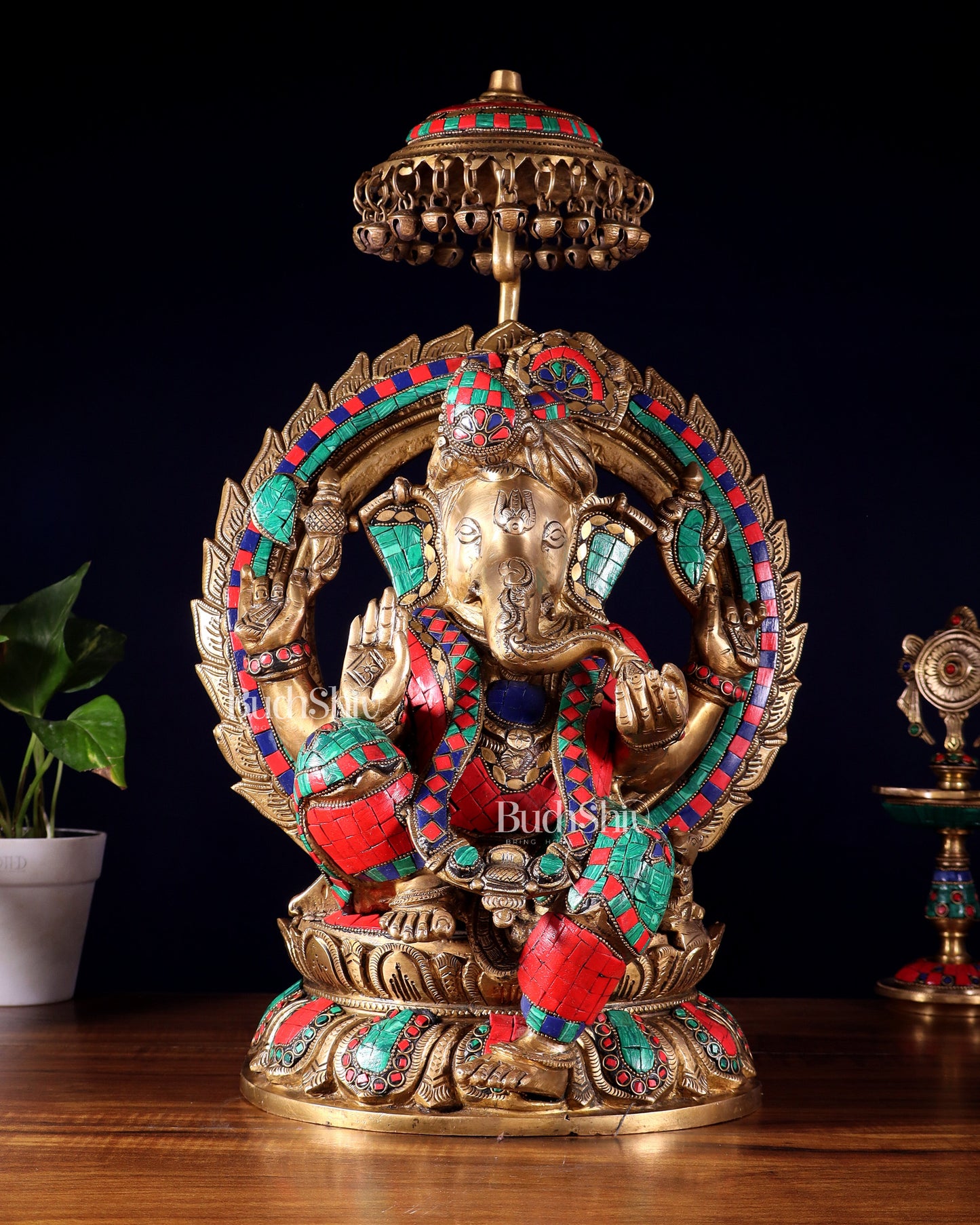Brass Lord Ganesha Statue Seated on a Throne - 18 inch