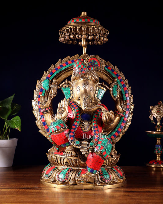 Brass Lord Ganesha Statue Seated on a Throne - 18 inch