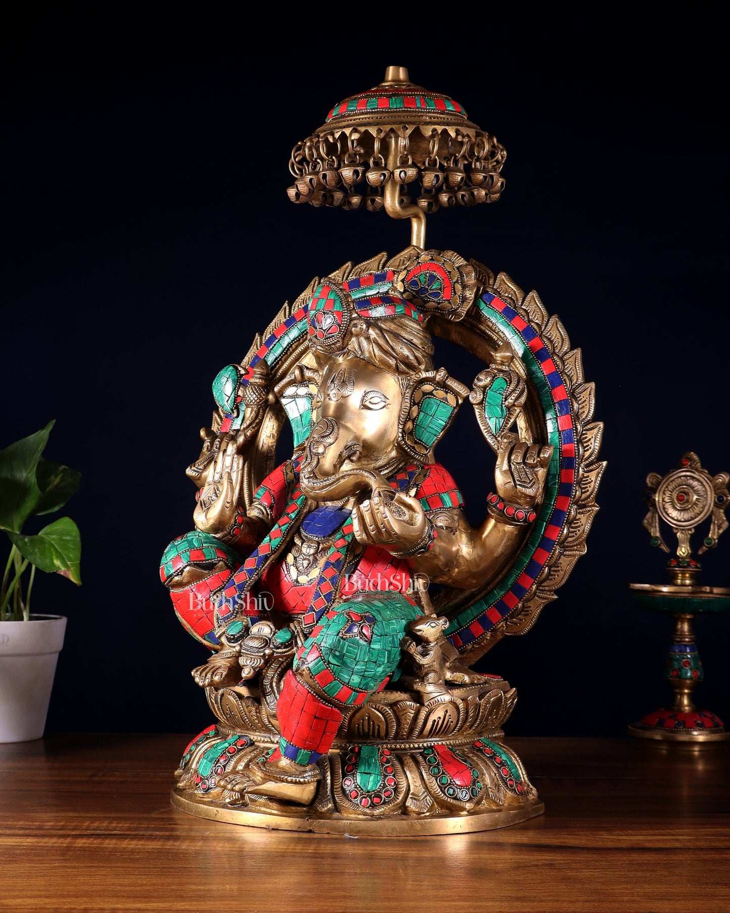 Brass Lord Ganesha Statue Seated on a Throne - 18 inch