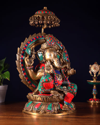 Brass Lord Ganesha Statue Seated on a Throne - 18 inch