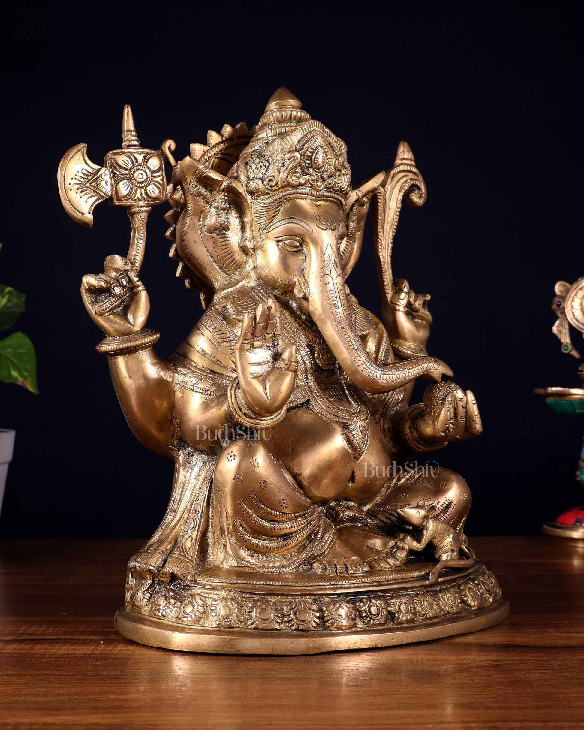 Brass Ganesha Statue - 12" matte finish