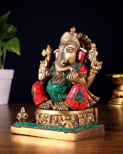 Brass Superfine Lord Ganesha Idol with Ashtavinayaka meenakari - 6.5 Inch