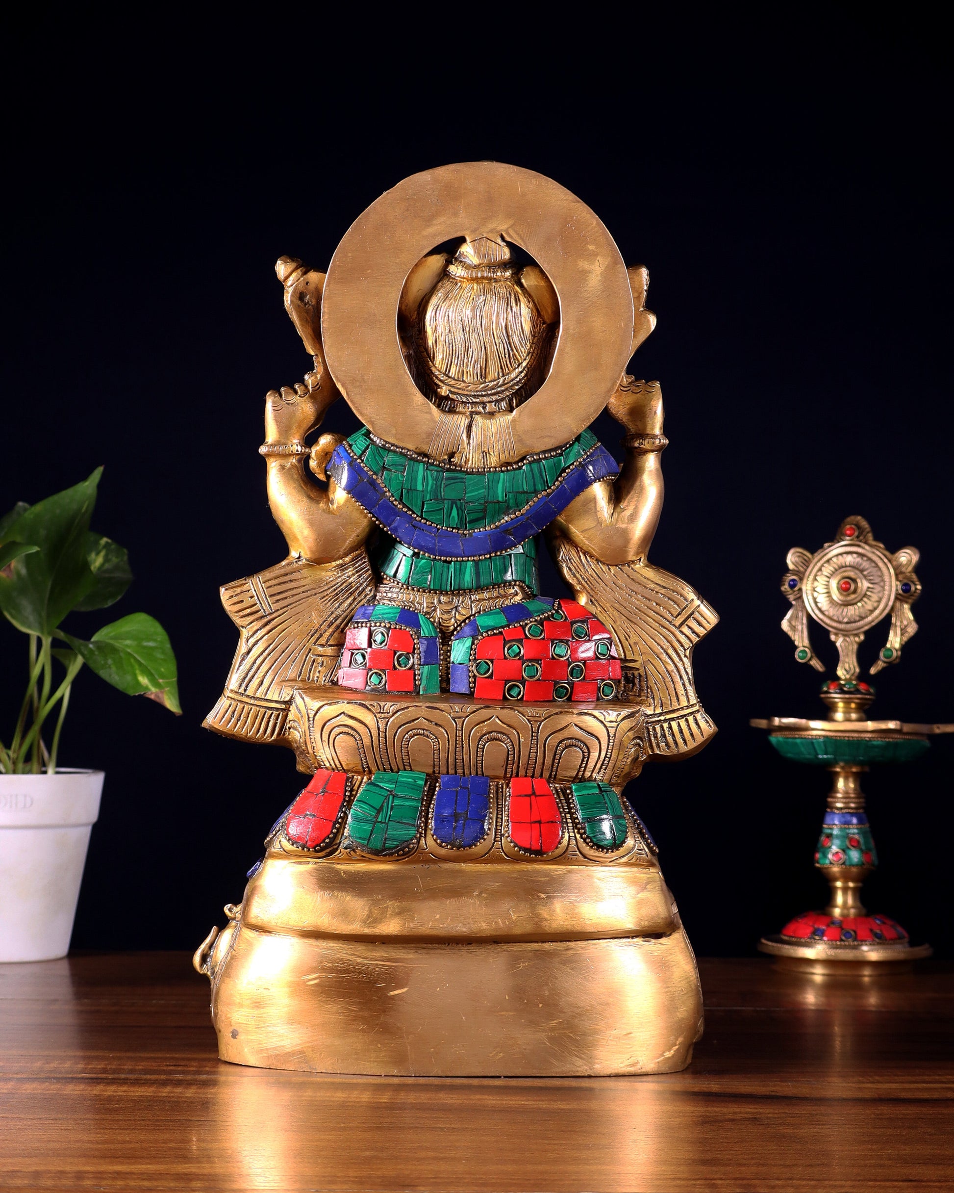 Brass Lord Ganesha Statue Seated on Elephant Throne - 12 Inch