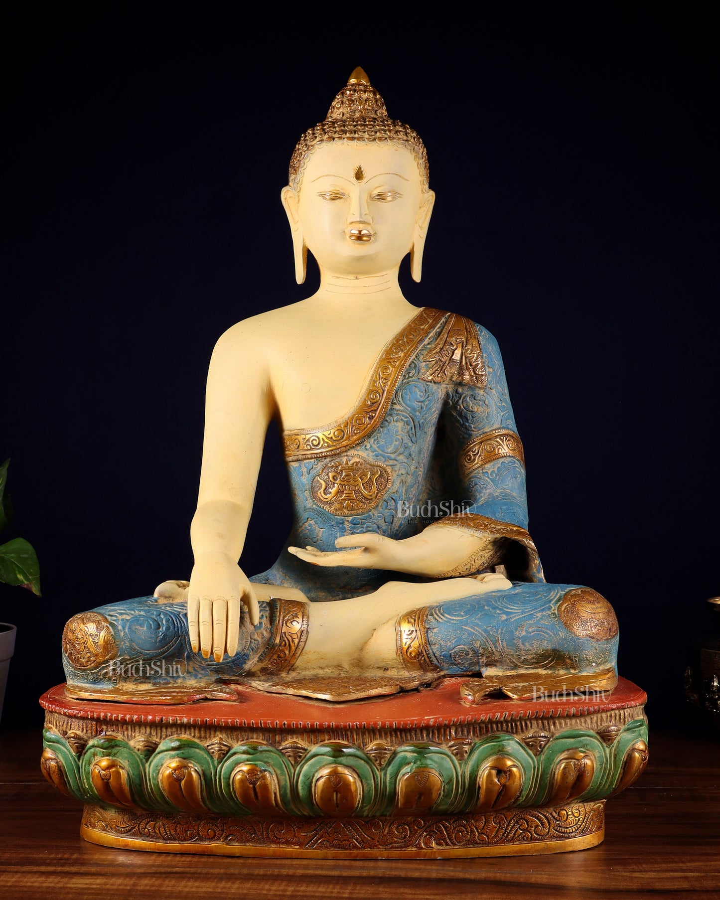 Tibetan Hand-painted Superfine Brass Buddha Statue Nirvana pose | 22"