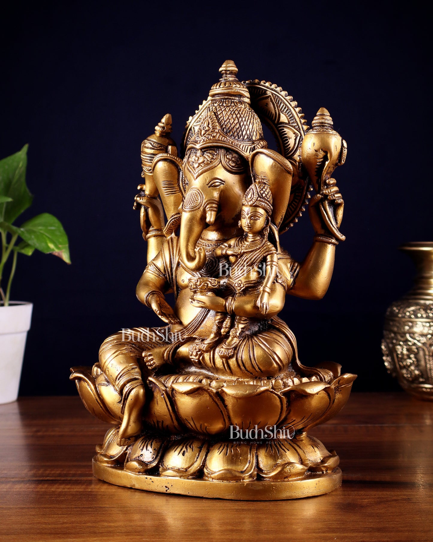 Pure Brass uchishta Shakti Ganesha Idol – 10.5" Handcrafted