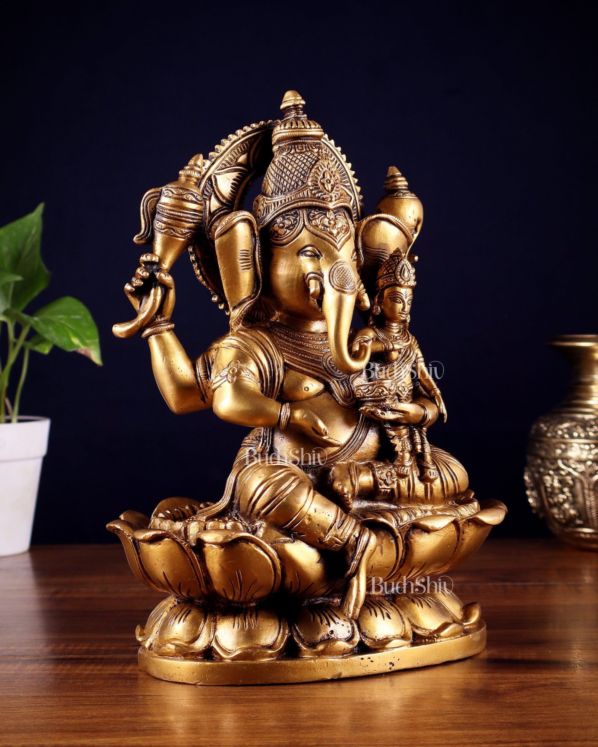 Pure Brass uchishta Shakti Ganesha Idol – 10.5" Handcrafted