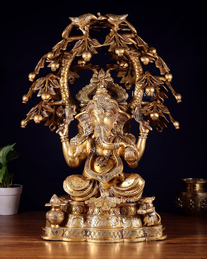 Large Brass Lord Ganesha under Tree statue - 24 inches