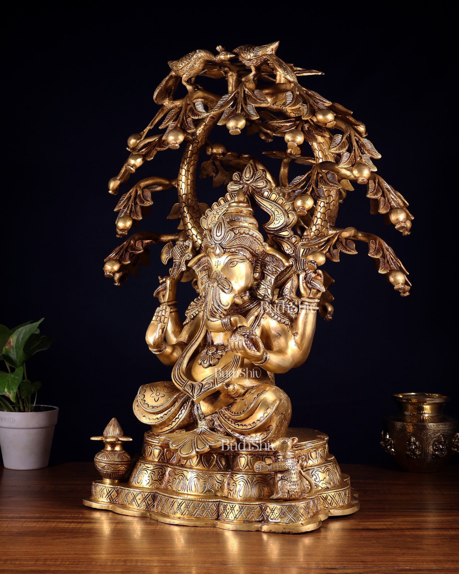 Large Brass Lord Ganesha under Tree statue - 24 inches